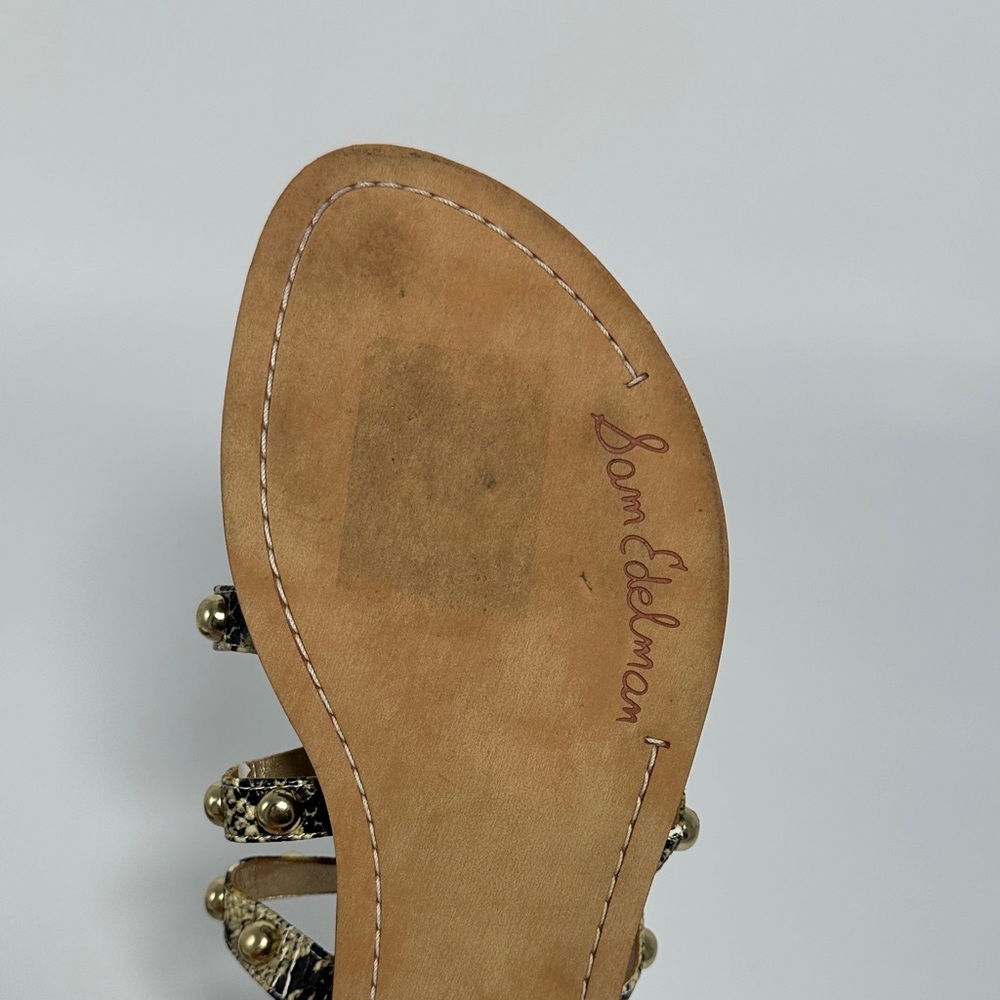 Sam Edelman Gold Studded Sandals Snake-Print Women’s SZ 9 Leather Strappy Flats - Picture 4 of 8